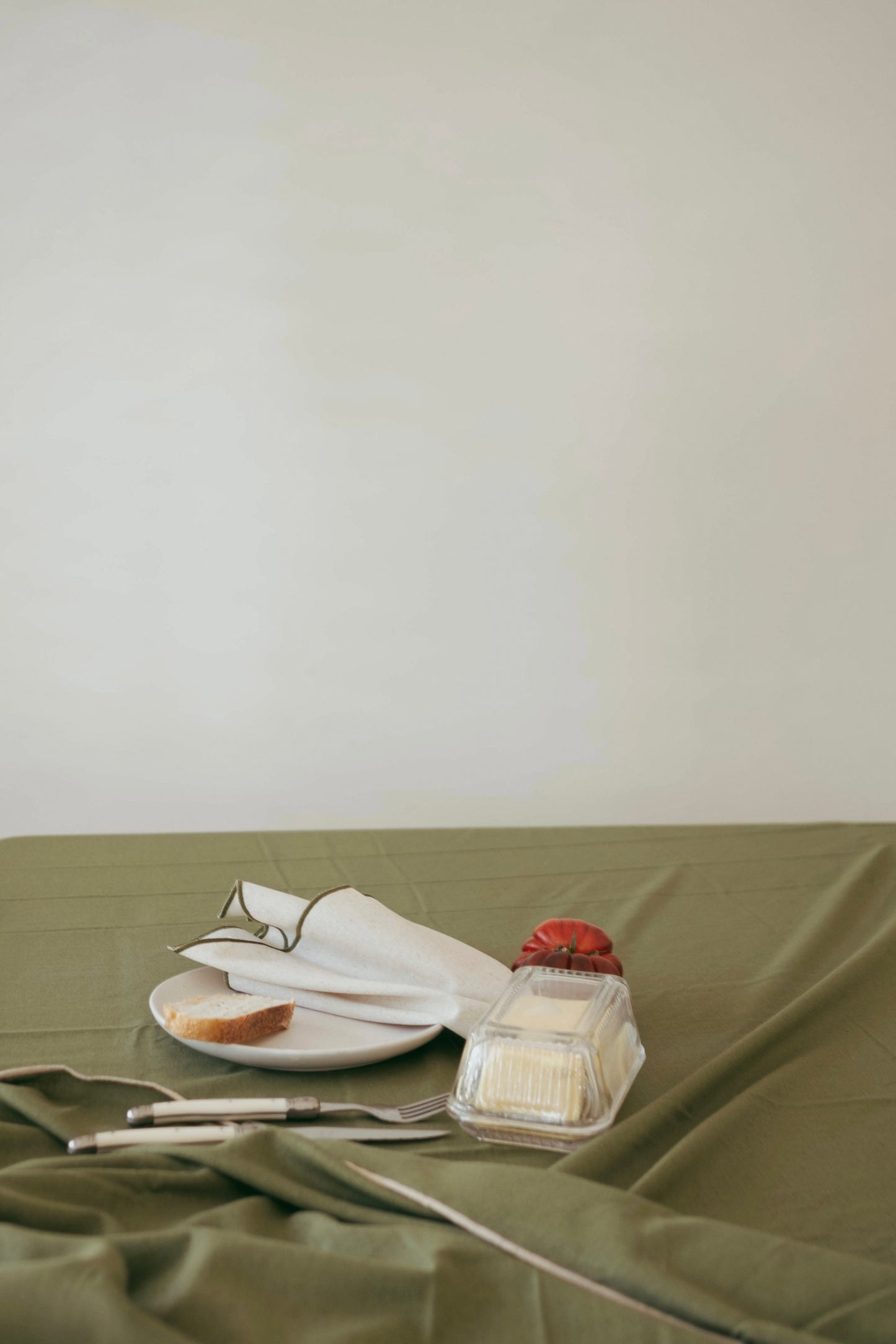 Line Tablecloth - Forest Green/Cream Piping