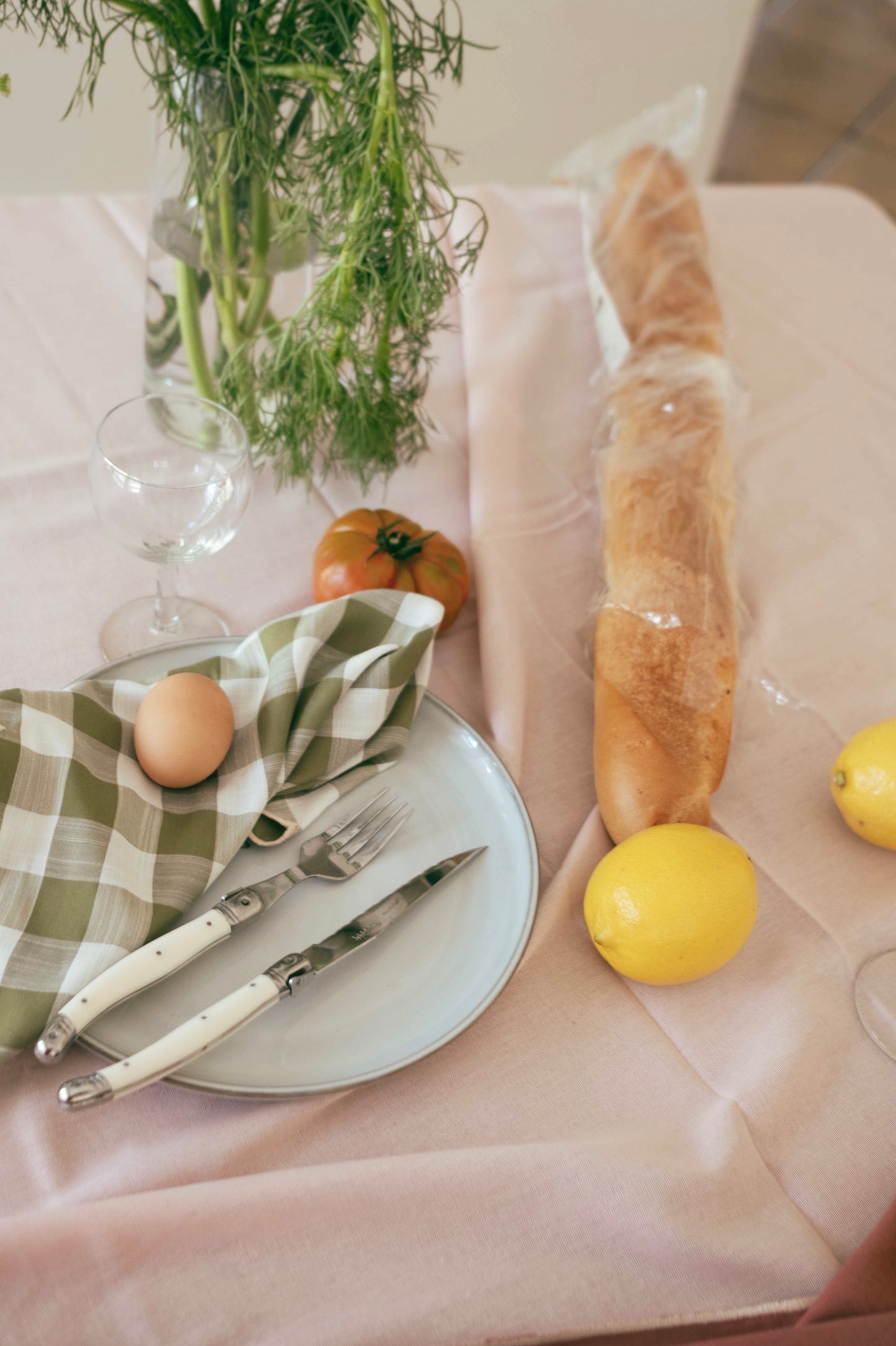 Line Tablecloth - Soft Pink/Cream Piping