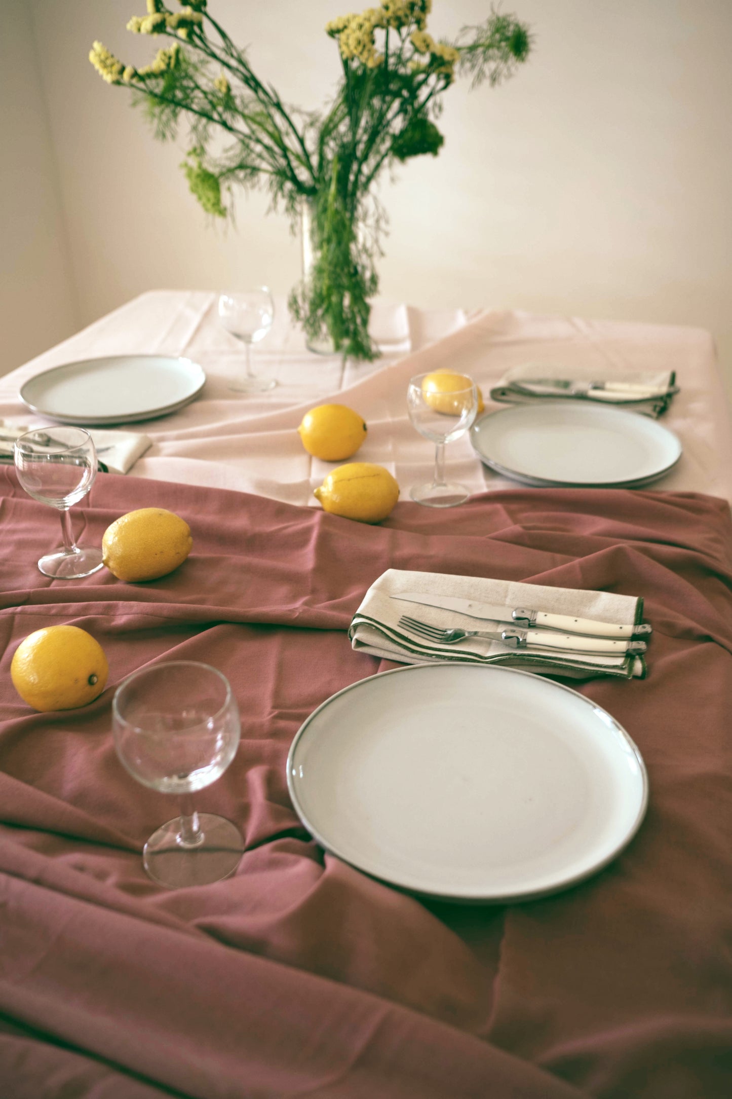 Line Tablecloth - Soft Pink/Cream Piping