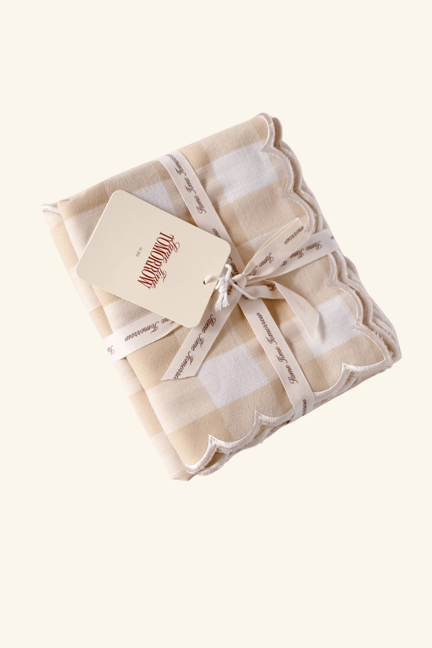 Scallop Napkin - Beige Checker