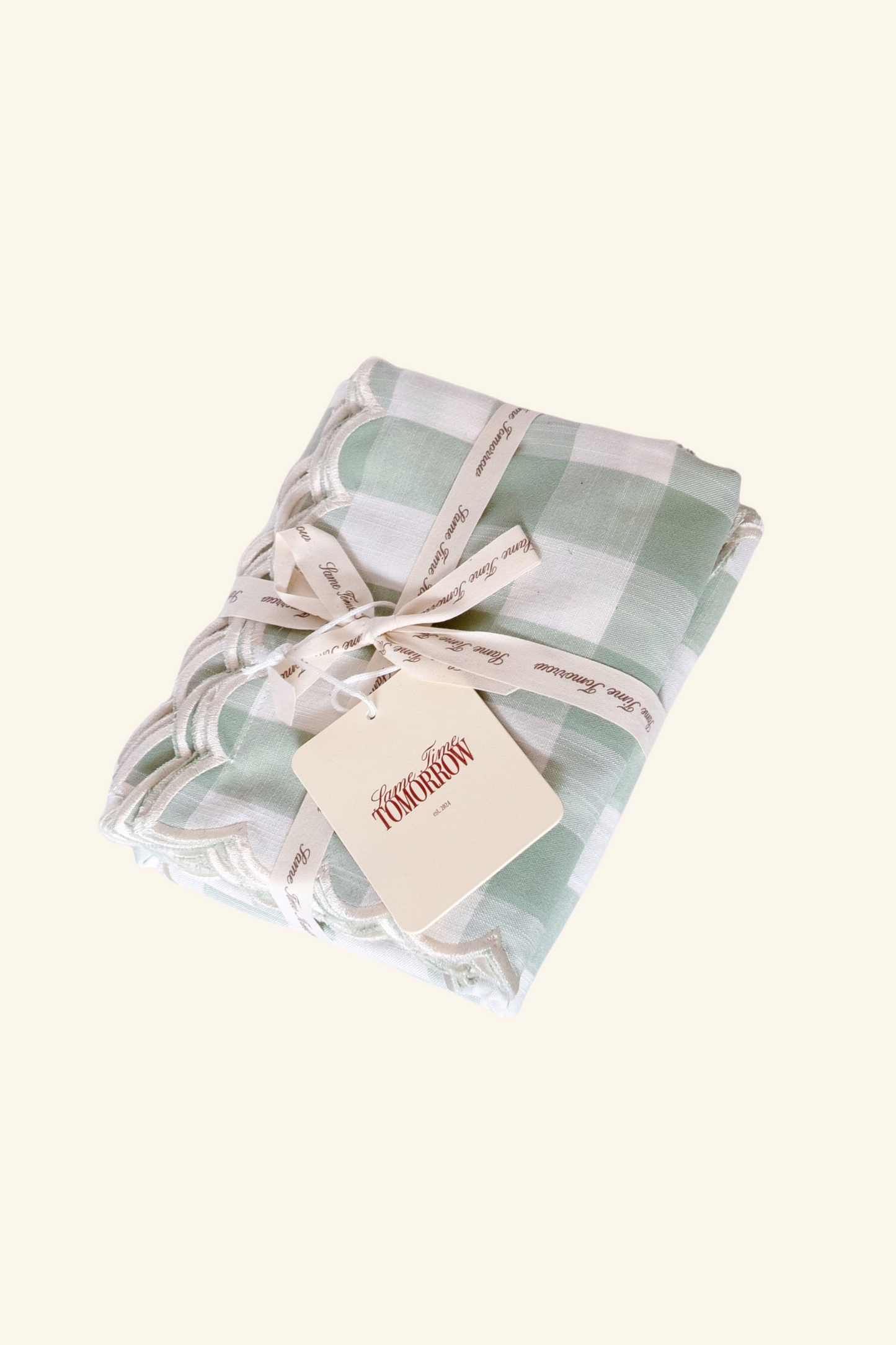 Scallop Napkin - Sage Checker