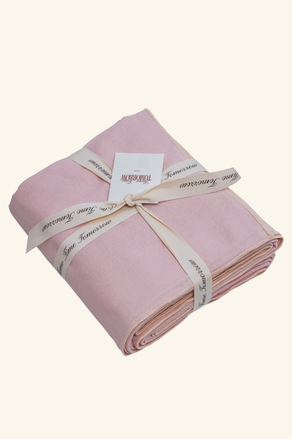 Line Tablecloth - Soft Pink/Cream Piping