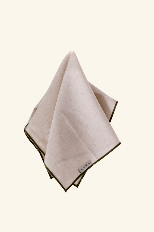Line Napkin - Oatmeal/Olive Piping