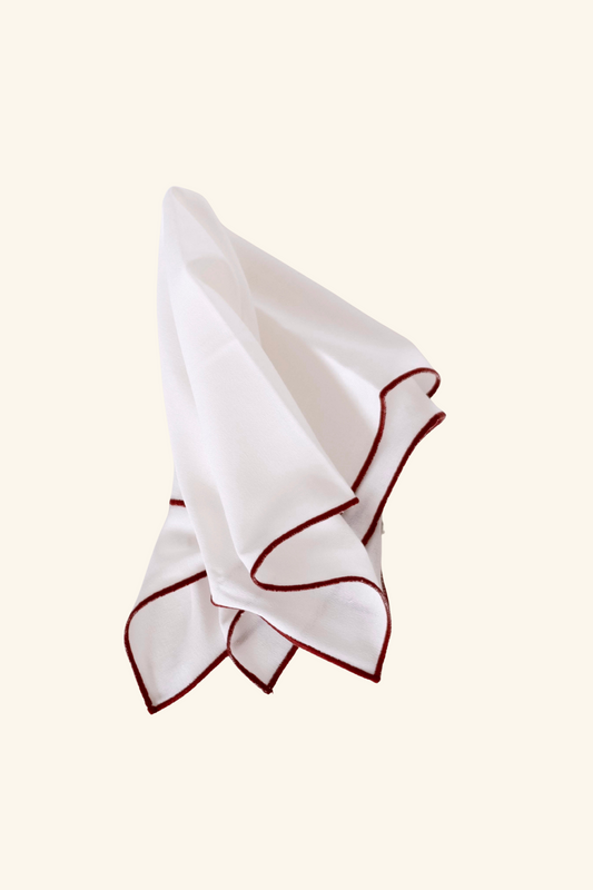 Line Napkin - White/Red Piping