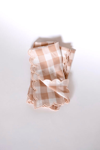 Scallop Napkin - Beige Checker