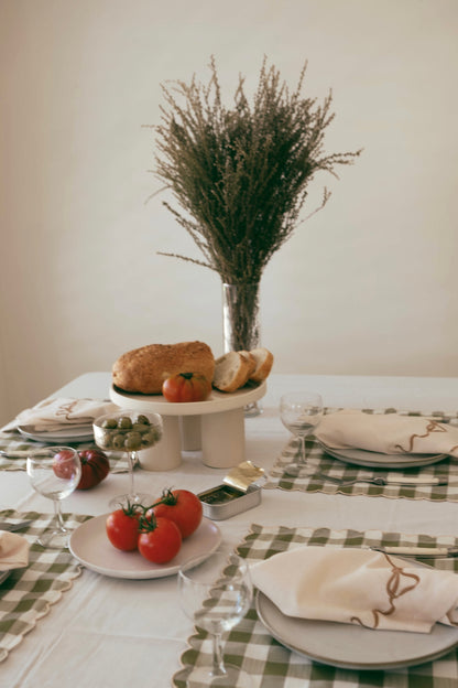 Line Tablecloth - White/Cream Piping