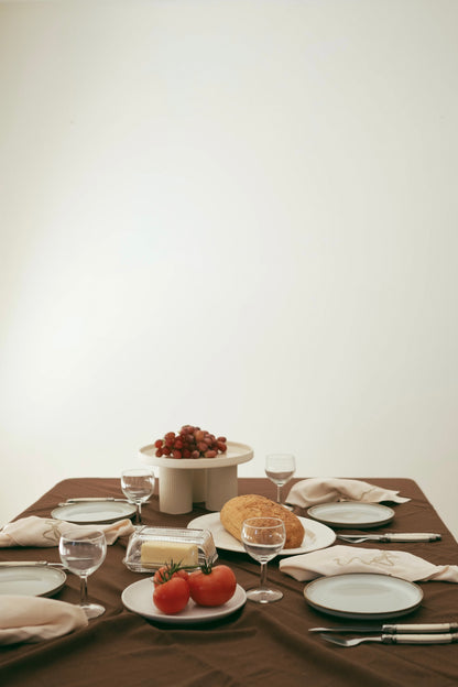 Line Tablecloth - Chocolate/Cream Piping