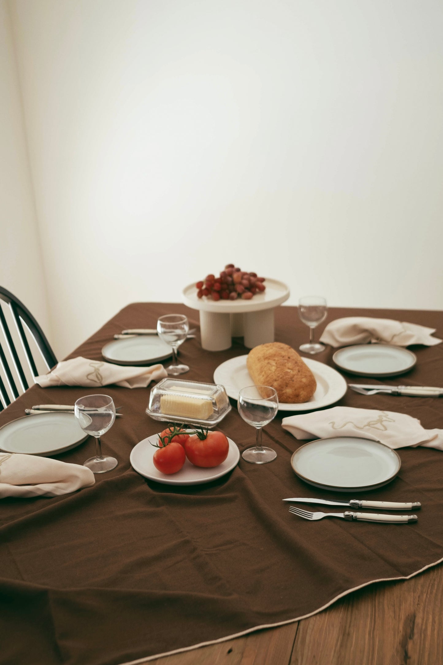 Line Tablecloth - Chocolate/Cream Piping