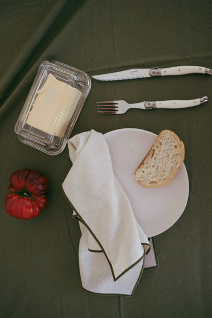 Line Tablecloth - Forest Green/Cream Piping