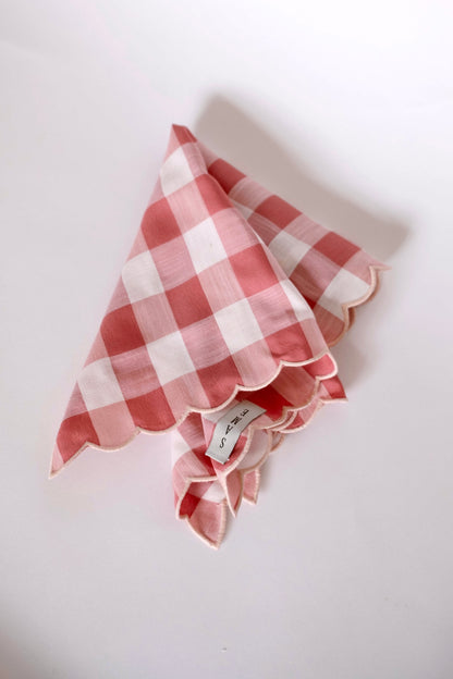 Scallop Napkin - Rose Checker